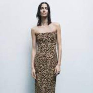 NWT ZARA PRINTED SHEATH DRESS LEOPARD - REF 2262/677 XS
